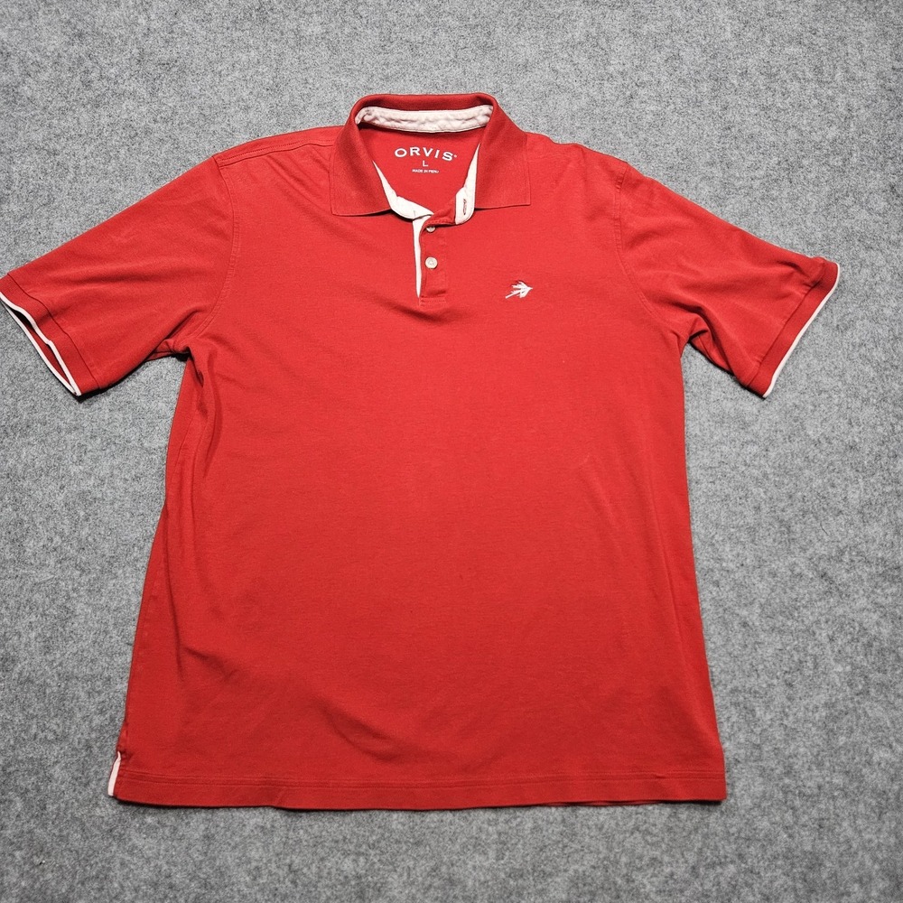 Orvis Polo Shirt Large Mens Red Short Sleeve Cotton Made In Peru